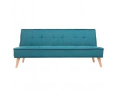 Sofá cama 3 plazas en tejido azul petróleo y madera SHANTI