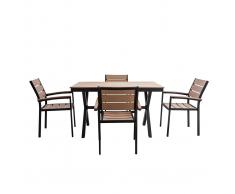 Salón de jardín con mesa y 4 sillas negro y madera VIAGGIO