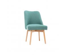 Silla nórdica tejido azul patas madera clara LIV