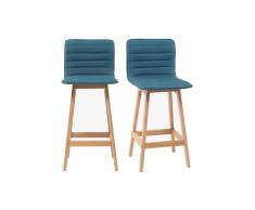 Taburete de bar diseño madera y azul petróleo 65cm lote de 2 EMMA