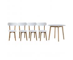 Conjounto mesa y 4 sillas blanco y madera LEENA