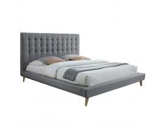 Cama capitoné tejido gris y madera 160x200 SOREN