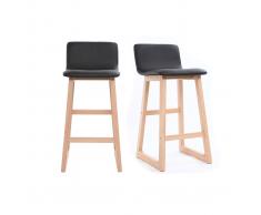 Taburete de bar madera clara y PU negro 65cm lote de 2 OSAKA