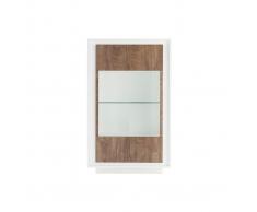 Aparador acristalado moderno blanco y decoración de madera oscura LAND