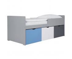 Cama infantil con cajones 90x190 cm azul, blanco y gris JULES