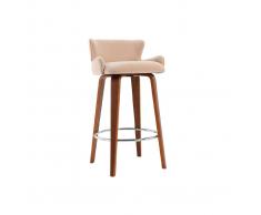 Taburete de bar diseño tela beige patas nogal BJORG