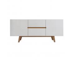 Aparador escandinavo blanco brillante y fresno 160cm MELKA