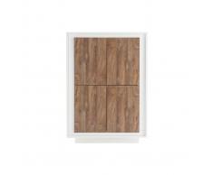 Aparador alto moderno 4 puertas blanco y decoración madera oscura LAND
