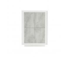 Aparador alto moderno 4 puertas blanco y decoración cemento LAND