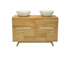 Mueble de baño para doble lavabo en teca CALAM