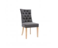 Silla de comedor estilo clásico tejido gris oscuro patas madera clara VOLTAIRE