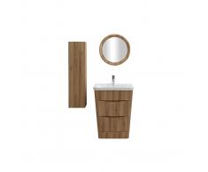Mueble y columna de baño madera con lavabo, espejo y almacenaje WILD