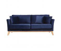 Sofá nórdico 3 plazas terciopelo azul oscuro desenfundable patas madera OSLO