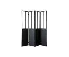 Biombo 4 paneles en metal negro y cristal RACK