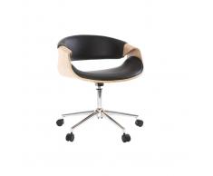 Silla de oficina moderna polipiel negro/madera clara ARAMIS