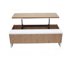 Mesa de centro moderna elevable madera y blanca con almacenaje URBAN