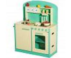 HOMCOM Cocinita de Juguete de Madera con 12 Accesorios 70x30x88cm para