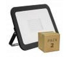 EFECTOLED Pack Foco Proyector LED Slim Cristal 100W Negro (2 Un) Blanco Frío
