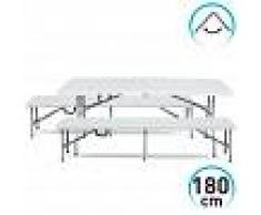 Garden House Garage 91 Conjunto Mesa con 2 Bancos de 180cm Plegables Blancos Catering GH91