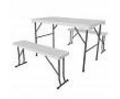 Garden House Garage 91 Conjunto Mesa de 113cm con 2 Bancos de 95cm Plegables para Camping Blanco GH91