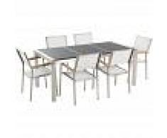BELIANI Conjunto de jardín mesa con tablero negro de piedra natural 180 cm, 6