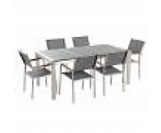 BELIANI Conjunto de jardín mesa con tablero gris de piedra natural 180 cm, 6