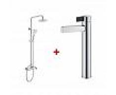IMEX Pack Conjunto De Ducha + Grifo De Lavabo Alto Cromo/Negro Imex - Serie