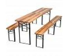 TECTAKE Conjunto de mesa y bancos de madera plegables 3 piezas 219cm - mesa y