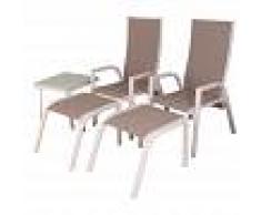 EDENJARDIN Conjunto de terraza 2 sillones reclinables + 2 reposapiés + 1 mesita