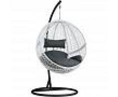 TECTAKE Sillón colgante redondo de ratán con soporte - sillón tipo hamaca para