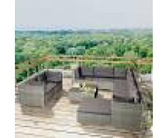 VIDAXL Set de muebles de jardín 10 pzas y cojines ratán sintético gris