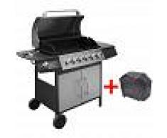 vidaXL Barbacoa grill de gas 6+1 quemadores negra y plateada