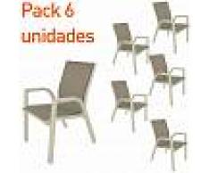 EDENJARDIN Pack 6 sillones de exterior apilables Tamaño: 56x66x90 cm Aluminio