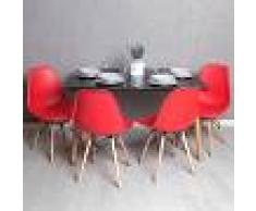 REGALOS MIGUEL Conjunto Mesa Tower Rectangular 120 x 80 cm Negra y Pack 4 Sillas Tower