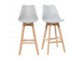 MILIBOO Lote de dos taburetes de bar diseño gris claro y madera 75cm PAULINE