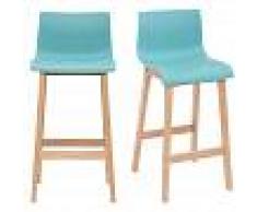MILIBOO Taburete de bar diseño madera y azul petróleo 75cm lote de 2 NEW SURF