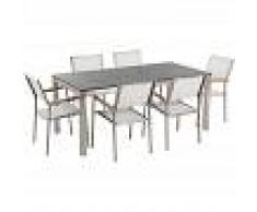 BELIANI Conjunto de jardín mesa con tablero de piedra natural pulida negra 180