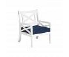 BELIANI Silla de jardín de madera blanca con cojín azul oscuro BALTIC - BELIANI