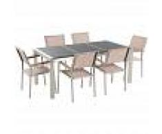 BELIANI Conjunto de jardín mesa con tablero negro pulido de piedra natural 180