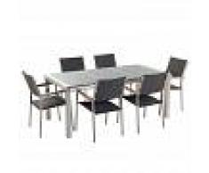 BELIANI Conjunto de jardín mesa con tablero de piedra natural pulida gris 180