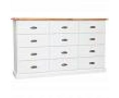 BISCOTTINI Cajonera de estilo Country de madera maciza de tilo armazón blanco