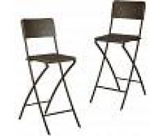 RELAXDAYS Taburete Alto Plegable BASTIAN, Juego de 2, Acero y Ratán Sintético,
