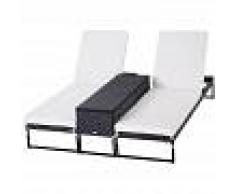 Outsunny Conjunto de 2 Tumbonas de Terraza con Mesa Ratán 195x60x86 cm