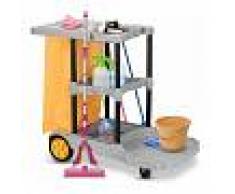 COSTWAY Carro de Limpieza con Estantes, Carrito con 4 Ruedas con Bolsa de