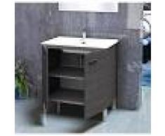 PLUS BAÑO Conjunto de baño - Mueble Lavabo Espejo 60x45x75 Roble ceniza ONA