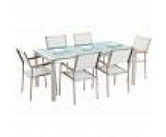 BELIANI Conjunto de jardín mesa en vidrio 180 cm con 6 sillas blancas GROSSETO