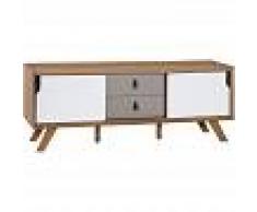 BELIANI Mueble TV blanco/madera clara ACTON - BELIANI