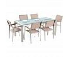 BELIANI Conjunto de jardín mesa en vidrio 180 cm con 6 sillas beige GROSSETO