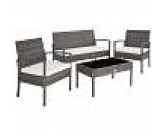 TECTAKE Conjunto de ratán Sparta 3+1 - mueble de exterior de poli ratán,