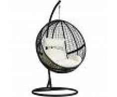 TECTAKE Sillón colgante redondo de ratán con soporte - sillón tipo hamaca para